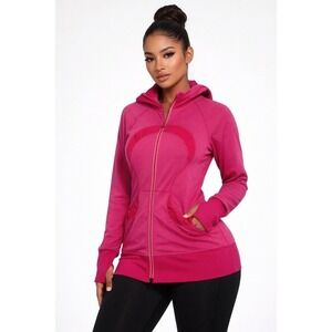 Lululemon Athletica Pink Heathered‎ Full Zip Hoodie Jacket Thumbholes Size 6